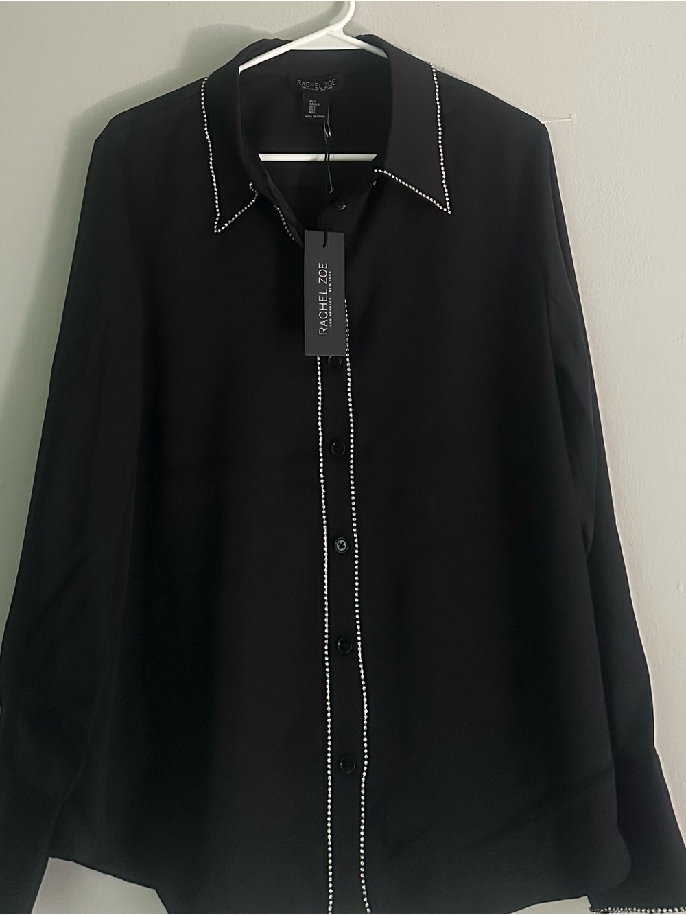 Rachel Zoe Black Button-Down Shirt with Contrast Beaded Trim - Picture 2 of 7